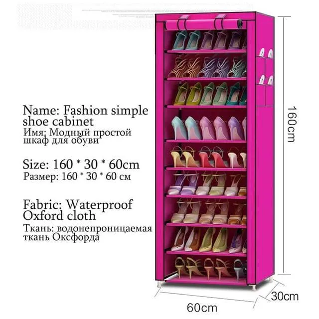 9-Layer Enclosed Shoe Rack Cabinet with Fabric Cover