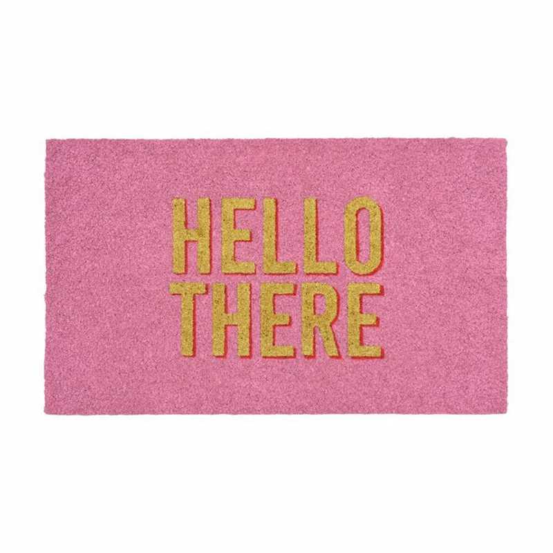 Gift Company Fußmatte Hello there, Türmatte, Schmutzfangmatte, Kokos / PVC, Glitzer Rosa, 75 x 45 cm, 1235301012