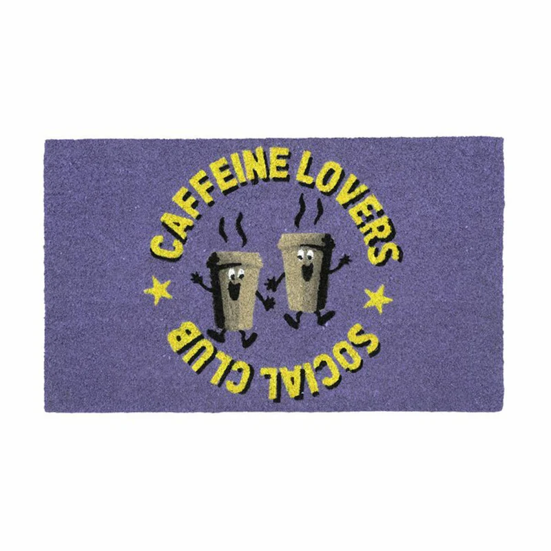 Gift Company Fußmatte Caffeine lovers social club, Türmatte, Schmutzfangmatte, Kokos / PVC, Lila, 75 x 45 cm, 1235401014