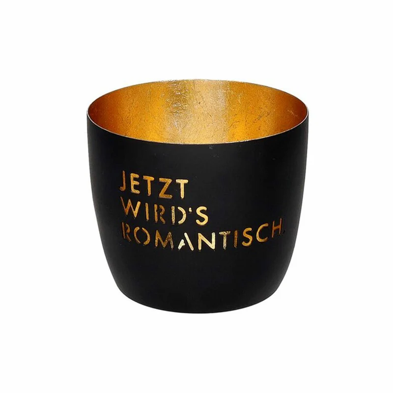 Gift Company Windlicht Madras M, Jetzt wirds romantisch, Teelichthalter, Kerzenhalter, Eisen, Schwarz / Gold, H 8.5 cm, 1212504002