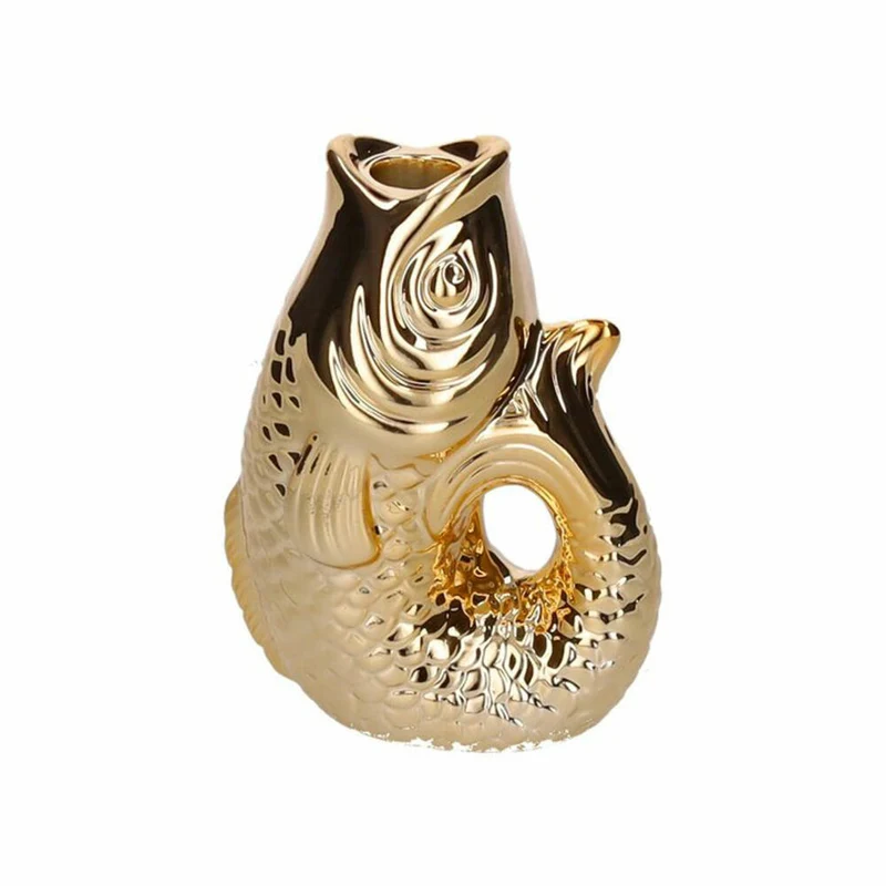 Gift Company Kerzenhalter Monsieur Carafon S, Kerzenständer in Fisch-Form, Steingut, Gold, H 16.2 cm, 1055303021