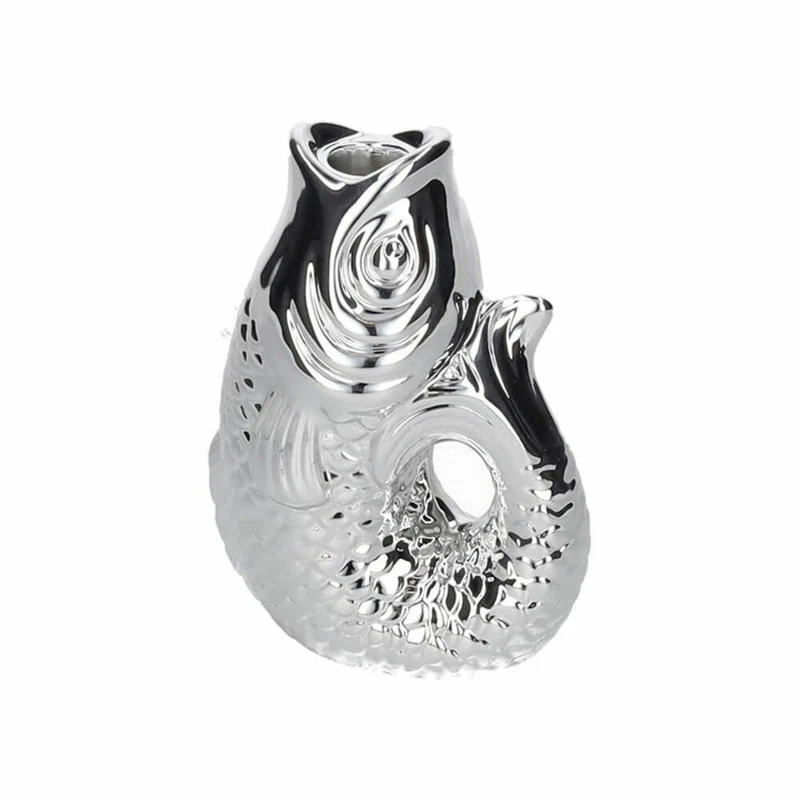 Gift Company Kerzenhalter Monsieur Carafon S, Kerzenständer in Fisch-Form, Steingut, Silber, H 16.2 cm, 1055303022