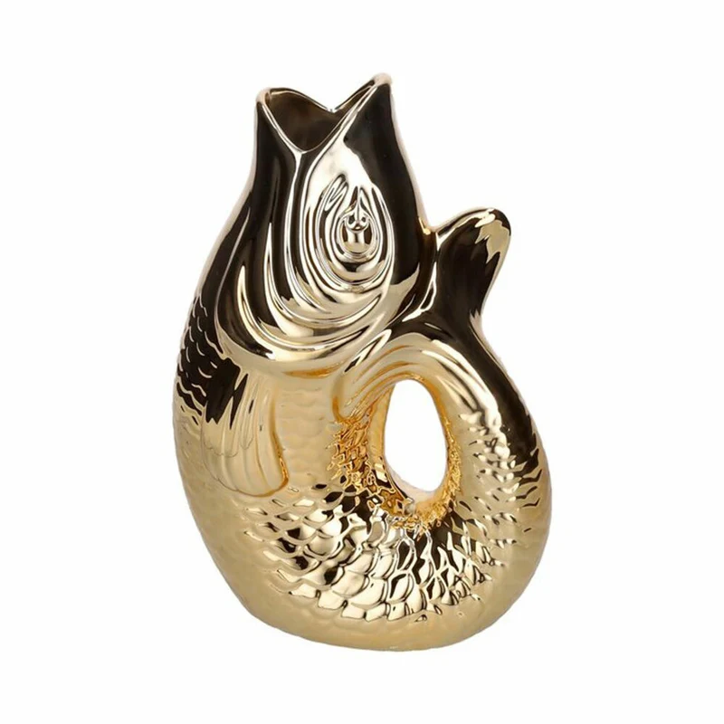 Gift Company Vase Monsieur Carafon L, Dekovase in Fisch-Form, Steingut, Gold, 31 cm, 1087404021