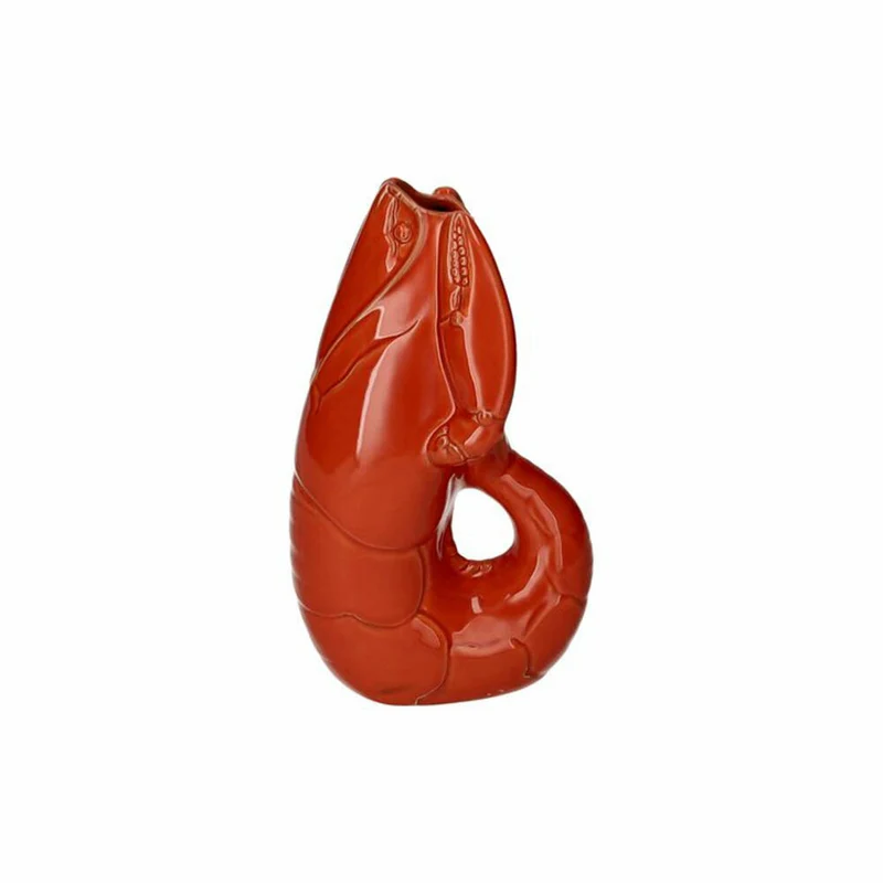 Gift Company Vase Madame Crevette S, Dekovase in Hummer-Form, Steingut, Orangerot, H 26.7 cm, 1214503003