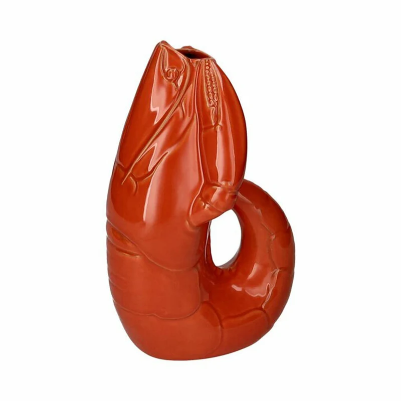 Gift Company Vase Madame Crevette L, Dekovase in Hummer-Form, Steingut, Orangerot, H 32 cm, 1214505003