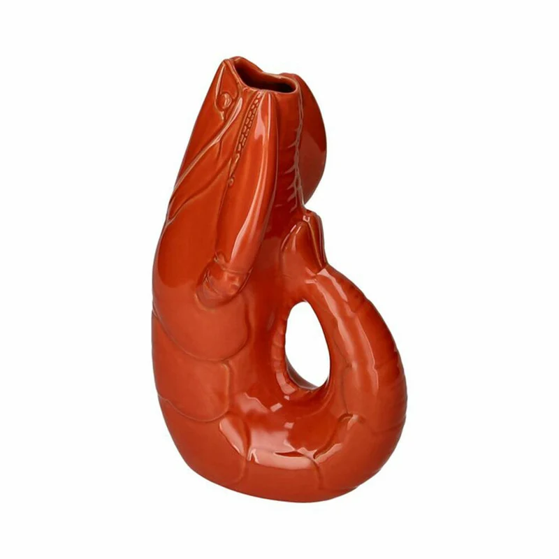 Gift Company Vase Madame Crevette L, Dekovase in Hummer-Form, Steingut, Orangerot, H 32 cm, 1214505003