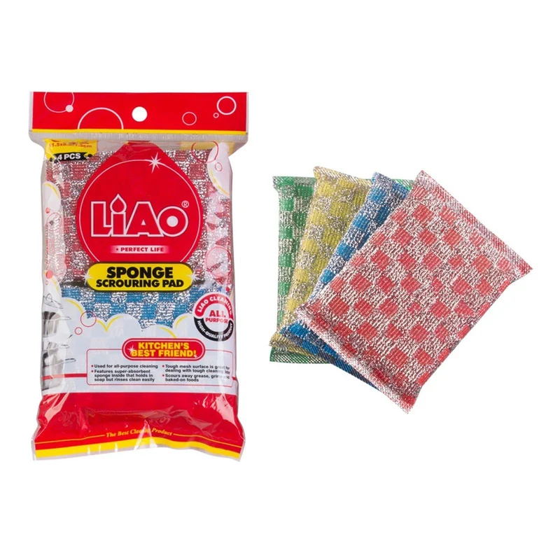 LIAO Sponge Scouring Pad Pack of 4
