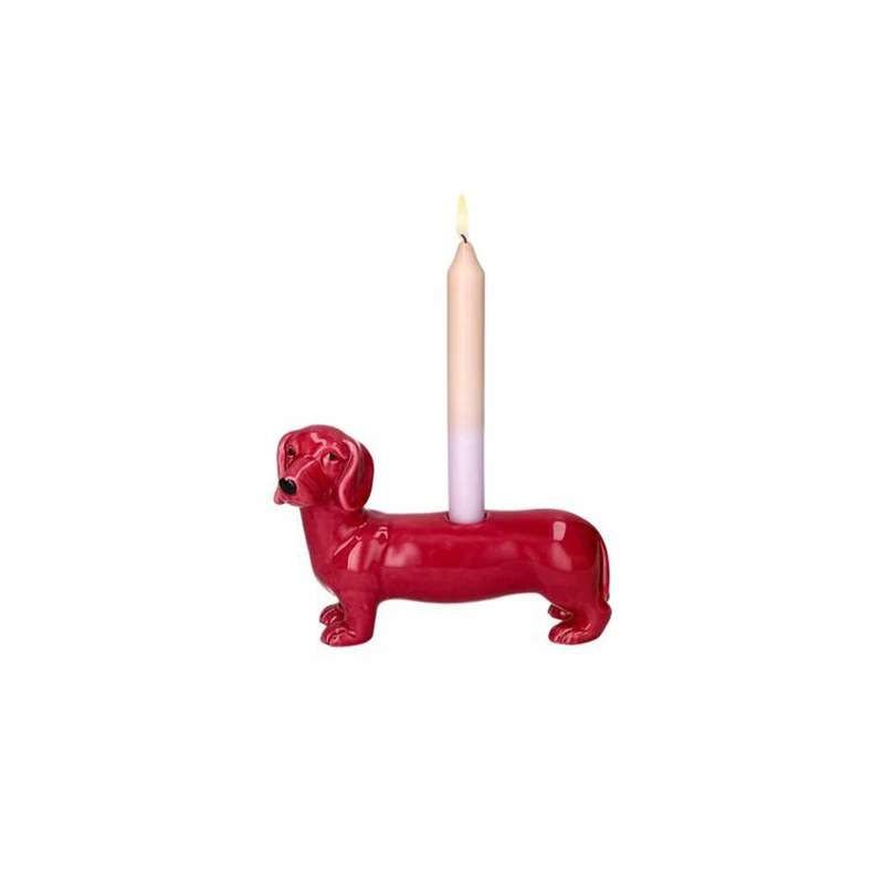 Gift Company Kerzenhalter Mignon, Dackel, Kerzenständer in Hund-Form, Dolomit, Rosa, H 13.2 cm, 1221601012