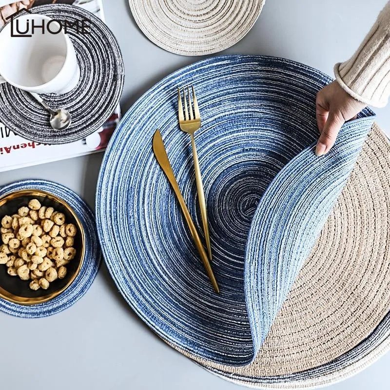 Round Woven Linen Blue Placemat