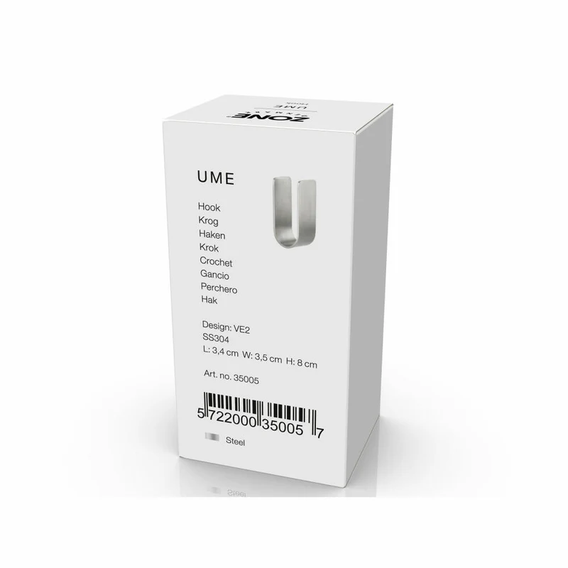 Zone Denmark Haken Ume Steel, Handtuchhaken, Aufhängung, Edelstahl, Silberfarben, 35005