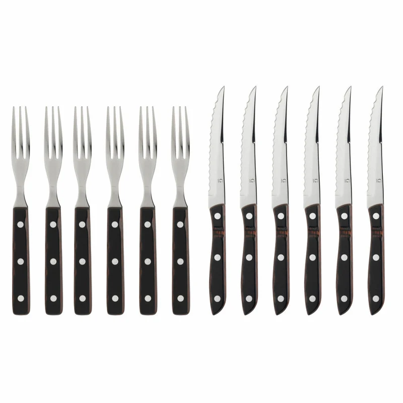 Gense Steakbesteck-Set Old Farmer Classic 12-tlg., Steakmesser, Steakgabeln, Holzlaminat, 18/8 Edelstahl, 20152