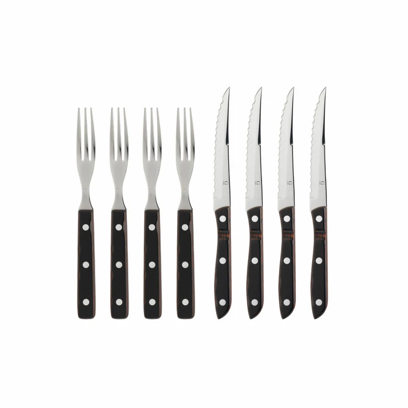 Gense Steakbesteck-Set Old Farmer Classic 8-tlg., Steakmesser, Steakgabeln, Holzlaminat, 18/8 Edelstahl, 20153