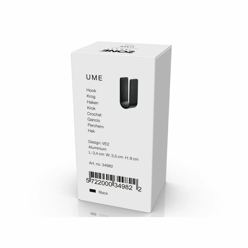 Zone Denmark Haken Ume Black, Handtuchhaken, Aufhängung, Aluminium, Schwarz, 34982