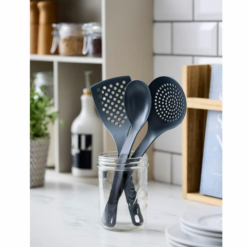 Rosti Küchenhelfer-Set New Optima 3-tlg., Kochlöffel, Pfannenwender, Nylon, Schwarz, 34592