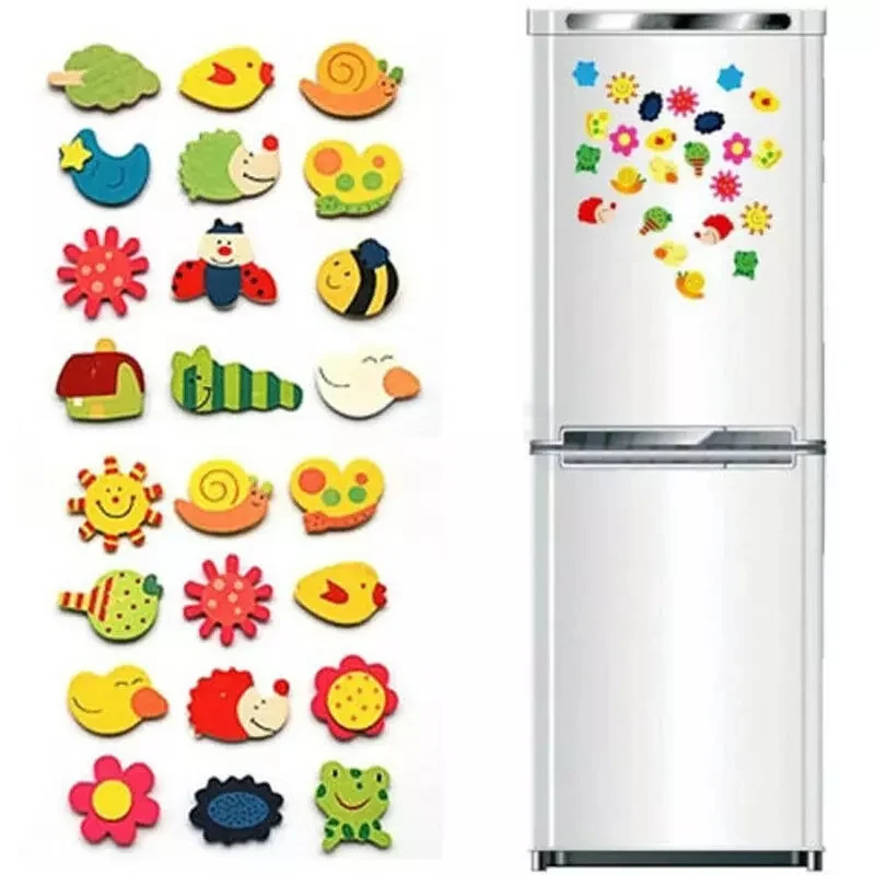 12 PCS Wooden Cartoon Fridge Magnet