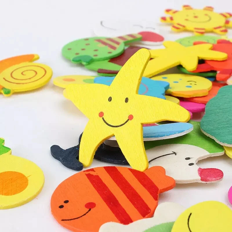 12 PCS Wooden Cartoon Fridge Magnet