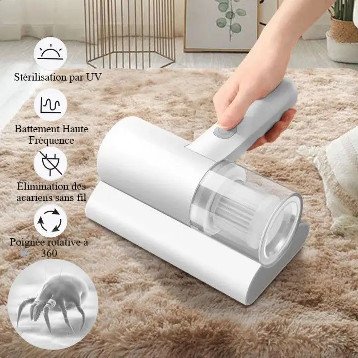 Aspirateur à Main Sans Fil - Anti-Acariens - UV et Vibration