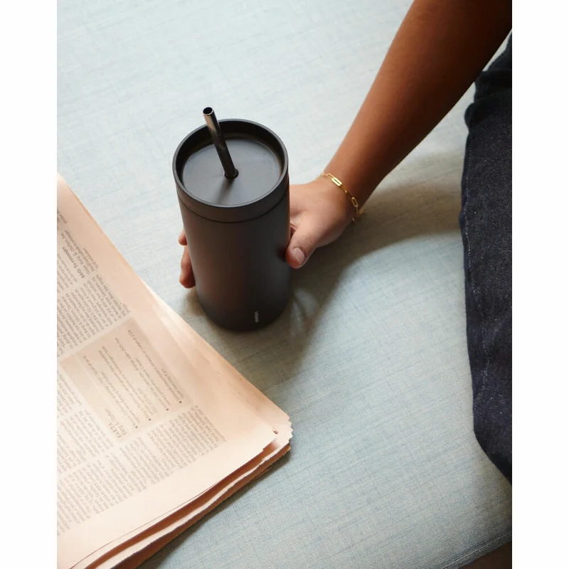 Stelton Thermobecher To Go Sip mit Strohhalm, Stahl, Kunststoff, Soft Black, 400 ml, 686-51