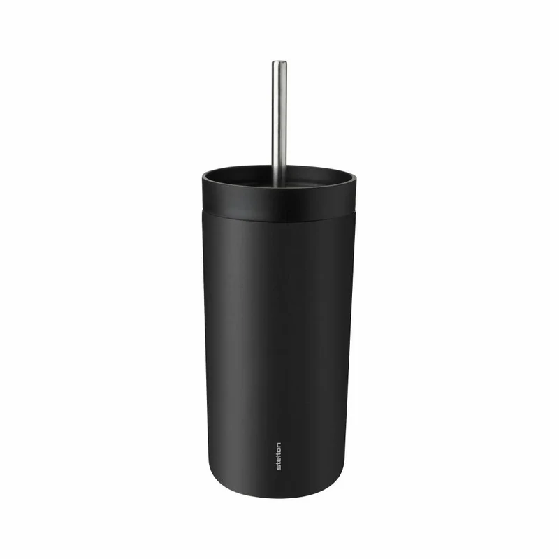 Stelton Thermobecher To Go Sip mit Strohhalm, Stahl, Kunststoff, Soft Black, 400 ml, 686-51