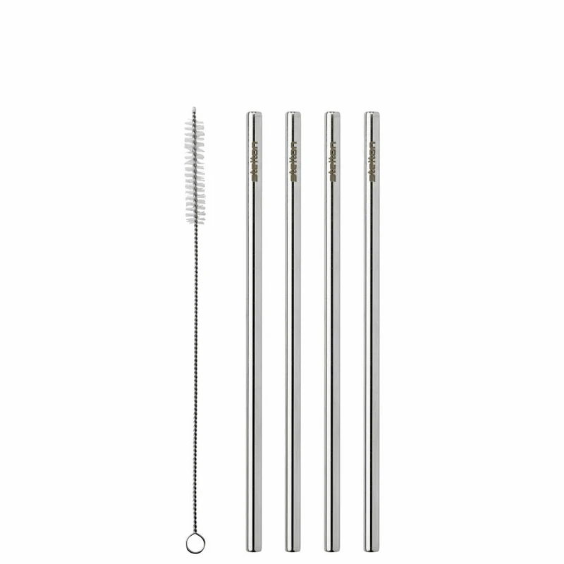 Stelton Trinkhalm-Set 4-tlg. mit Reinigungsbürste, Edelstahl, Kunststoff, Steel, 536