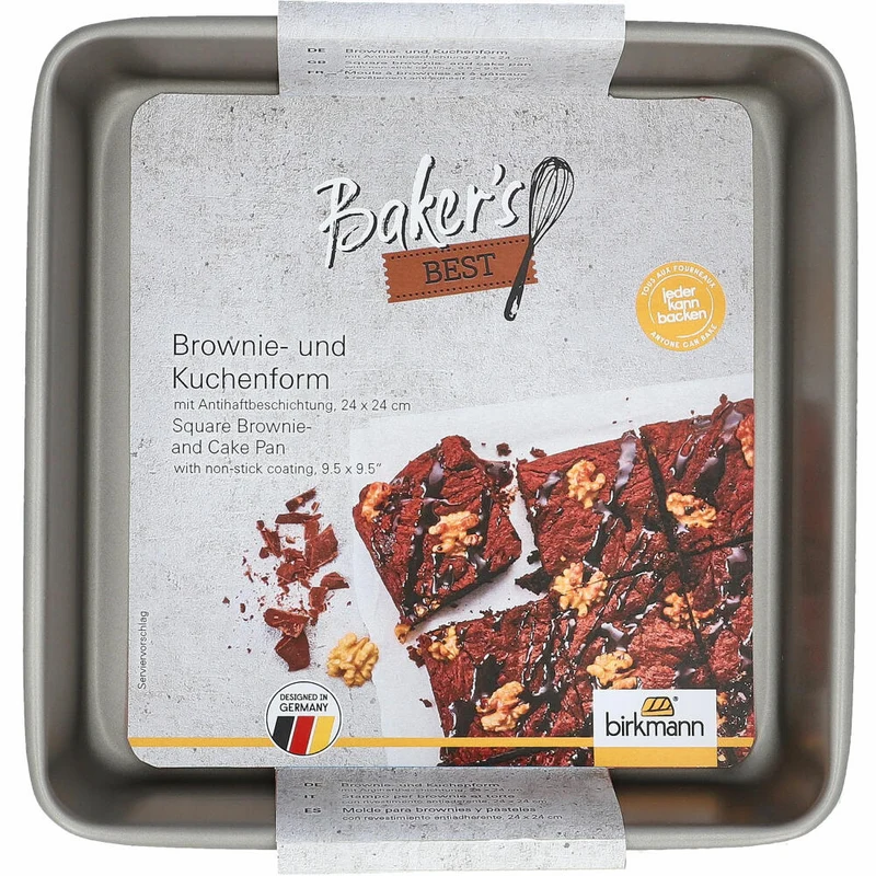 Birkmann Bakers Best Brownie- und Kuchenform, Brownieform, Backform, Karbonstahl, 24 x 24 cm, 886353
