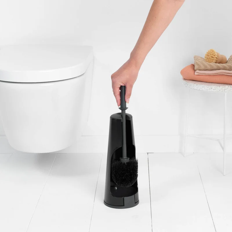 Brabantia Toilettenbürste und Halter ReNew, Toilettenbürstengarnitur, WC-Garnitur, Matt Black, 108587