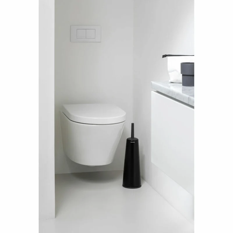 Brabantia Toilettenbürste und Halter ReNew, Toilettenbürstengarnitur, WC-Garnitur, Matt Black, 108587