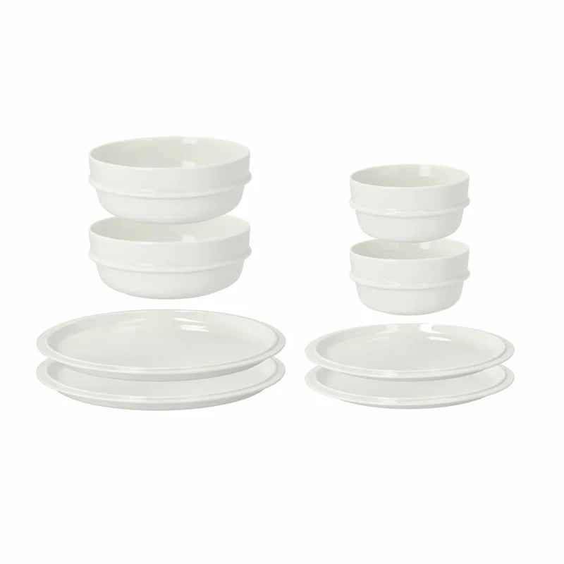 Zone Denmark Geschirr-Set Eau 8-tlg., Teller, Schalen, Porzellan, Weiß, 33085