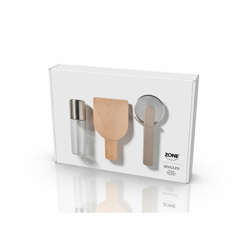 Zone Denmark Pizza-Set Singles Soft Taupe 3-tlg., Glas, Edelstahl, ABS, Braun, 32874