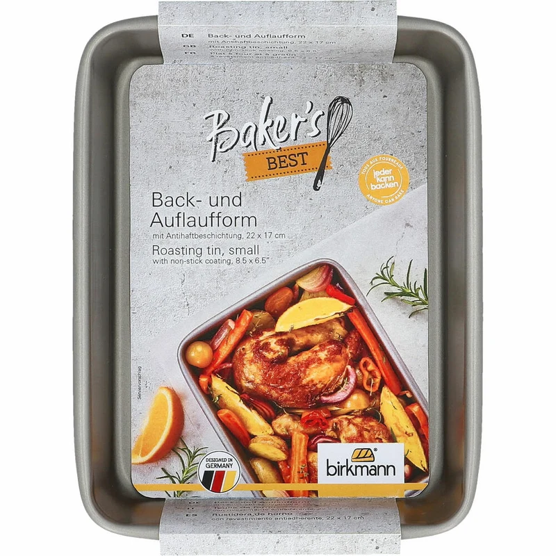 Birkmann Bakers Best Back- und Auflaufform, Gr. S, Backform, Ofenform, Karbonstahl, 22 x 17 cm, 886476