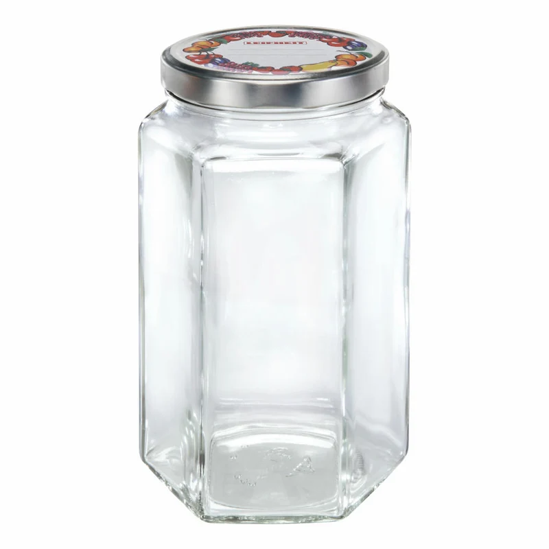 Leifheit Sechskantglas, Einfachmachglas, Marmeladenglas, Konfitüre Glas, 1.7 L, 03212