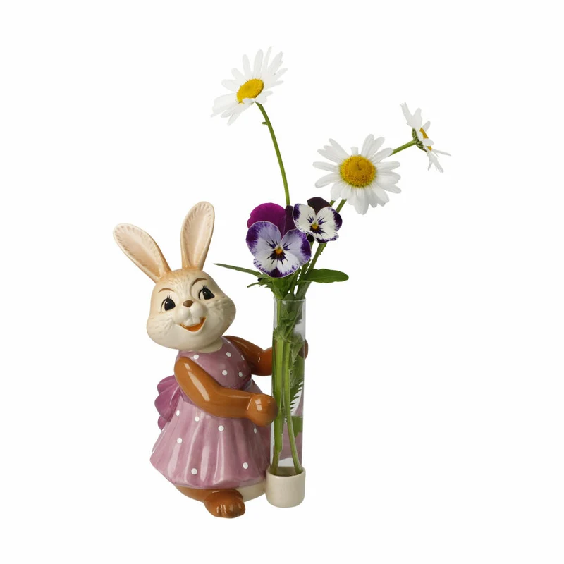 Goebel Figur Hasenmädchen mit Vase - Lass Blumen sprechen, Ostern, Steingut, Bunt, 14.5 cm, 66846151