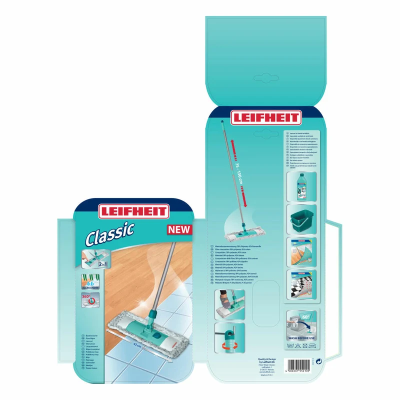 Leifheit Bodenwischer Classic, inkl. Mikrofaser Wischbezug, Teleskopstiel 75 - 130 cm, 55210