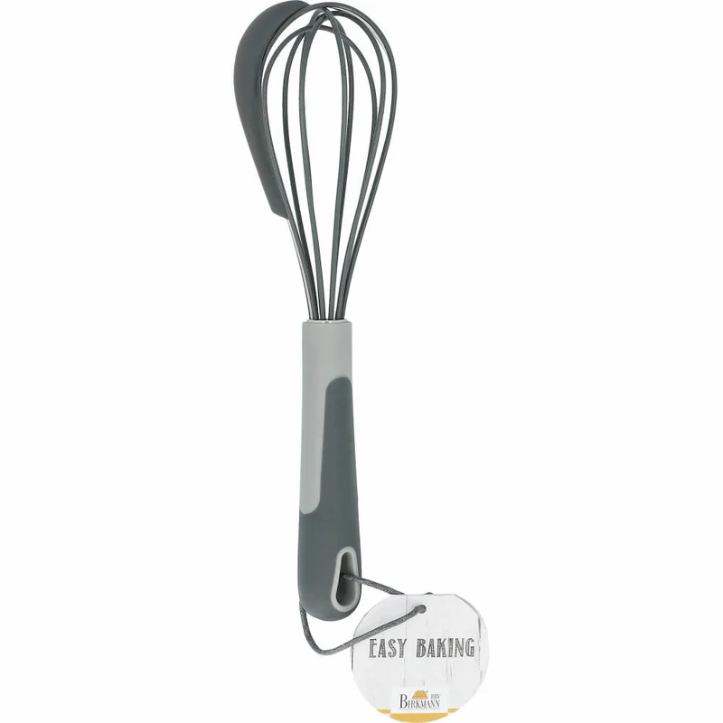 Birkmann Easy Baking Schneebesen mit Schaber, Rührbesen, Schlagbesen, Edelstahl / Kunststoff, Grau, 27 cm, 422452