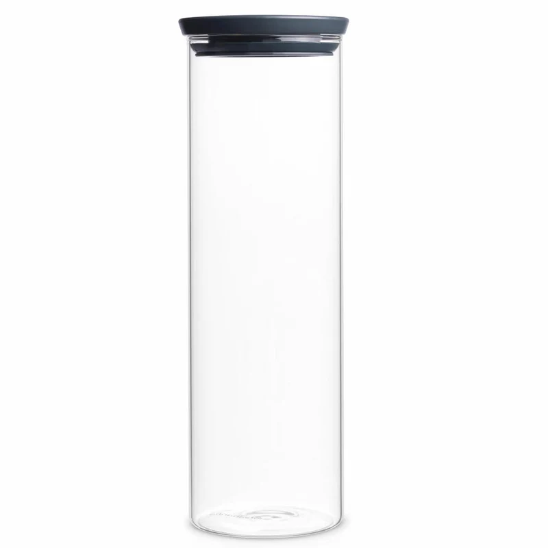 Brabantia Stapelbarer Glasbehälter mit Deckel, Vorratsglas, Dunkelgrau / Transparent, 1.9 L, 298240