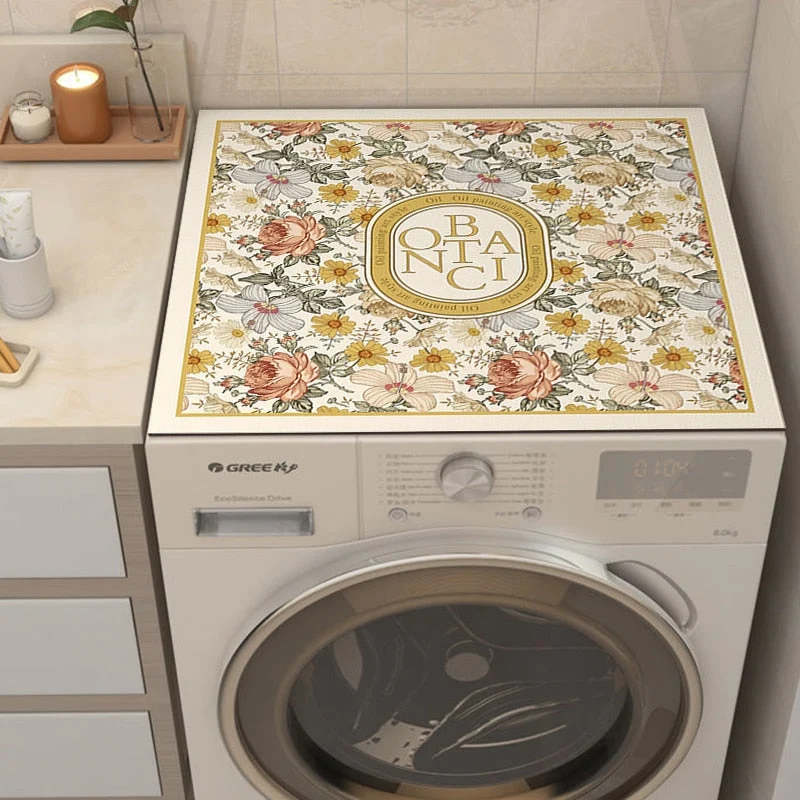 Retro Floral Washing Machine Cover Drainer Mat