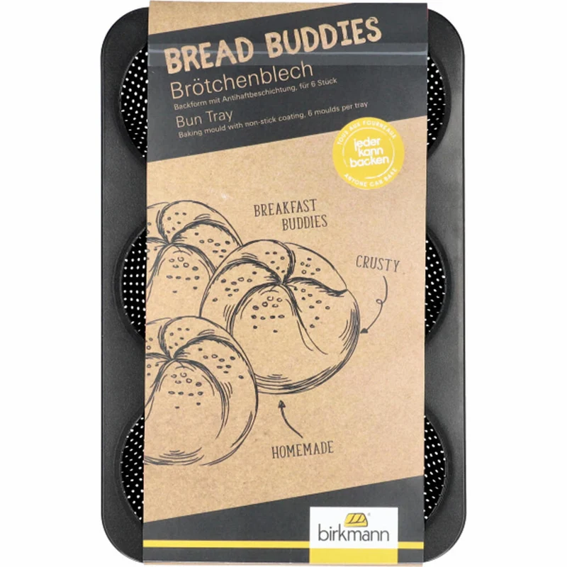 Birkmann Bread Buddies Brötchenblech, Backblech, Brötchenbackform, Backform, Karbonstahl, 32 x 21 cm, 331051