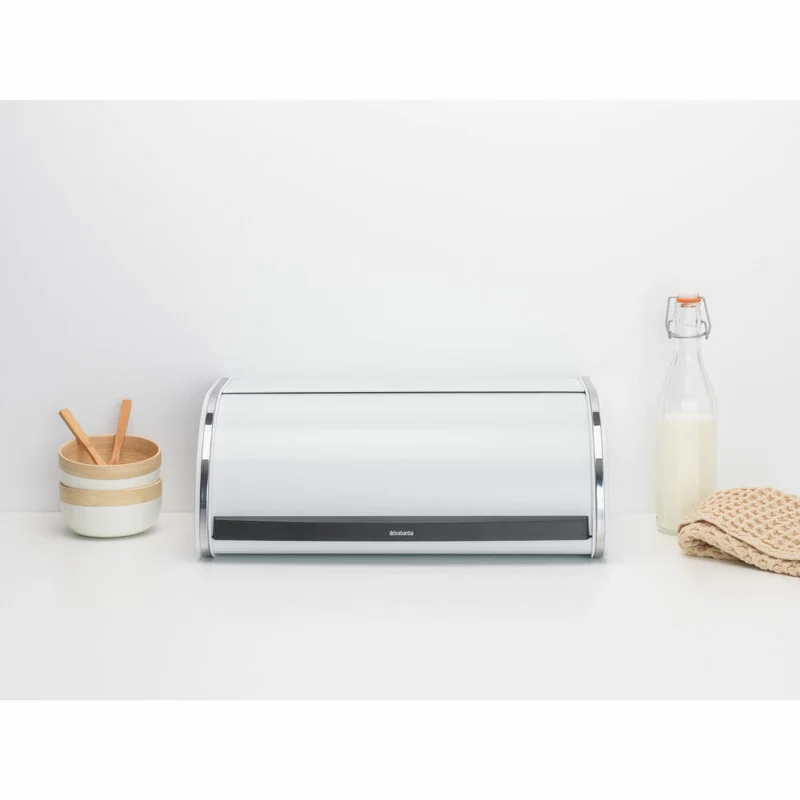 Brabantia Rollbrotkasten Groß, Brotkasten, Brotaufbewahrung, Stahl, White, 16 L, 236747