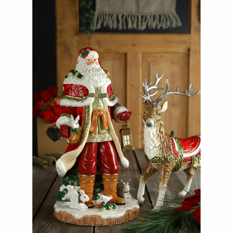 Goebel Figur Fitz & Floyd Santa mit Geschenk, Steingut, Bunt, 32.5 cm, 51001721