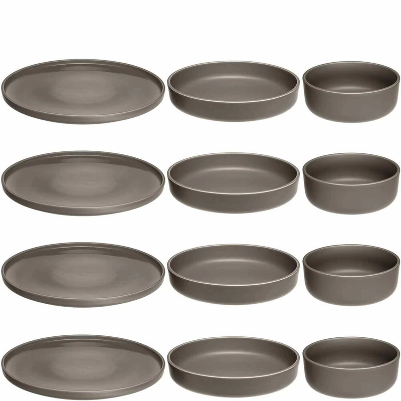 Leonardo Geschirr Set ROMA, 12-tlg., Geschirrset, Teller, Schale, Schüssel, Taupe, 027927