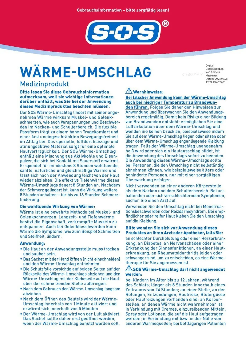 SOS Wärmeumschlag, Wärmetherapie bei Nacken- und Schulterschmerzen, neu