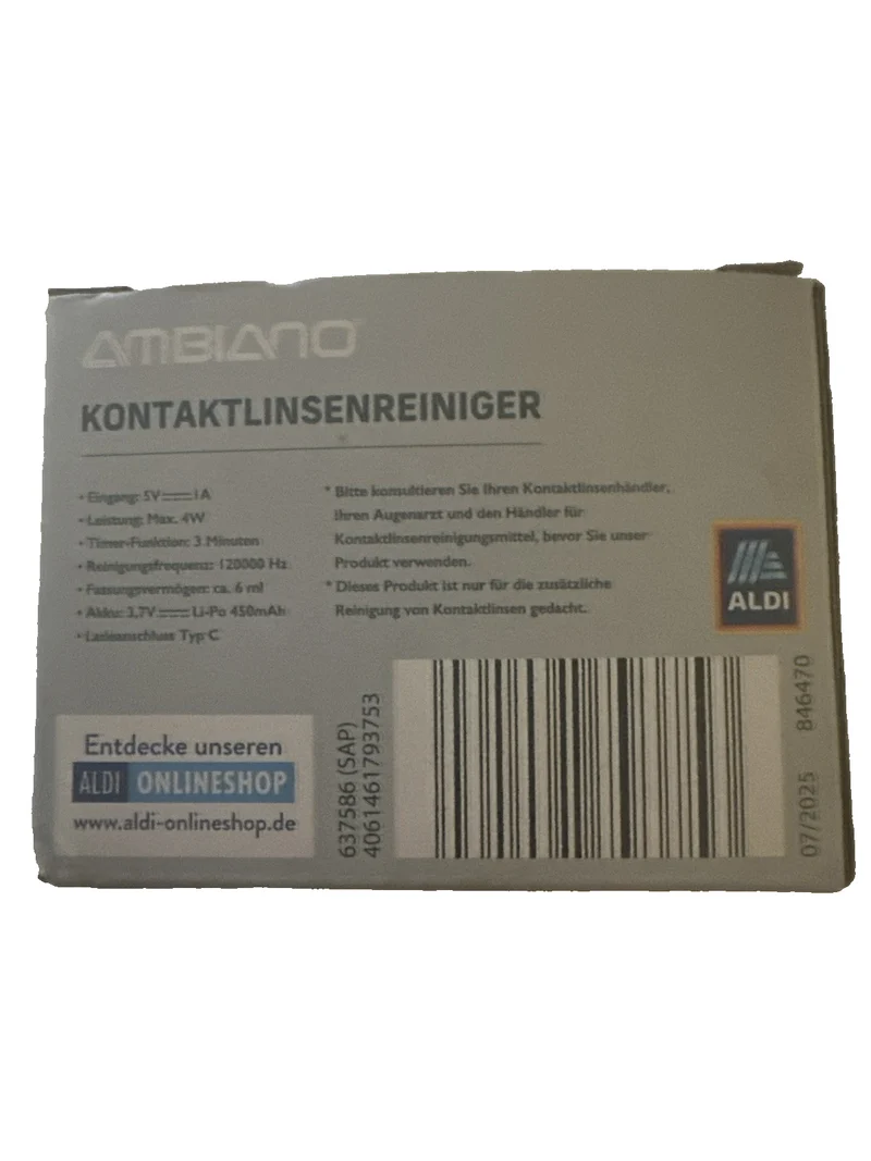 AMBIANO Kontaktlinsenreiniger mit Akku, Ultraschall- Reinigung, neu&ovp