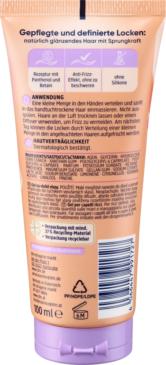 Balea Locken Crunchgel, schwerelose Gel-Textur, Anti-Frizz, Curly Girl geeignet, ohne Silikone, 100 ml