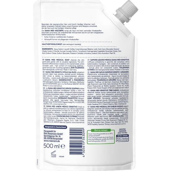 ISANA MED Arztseife Sensitiv Nachfüllbeutel. 500 ml, neu&ovp