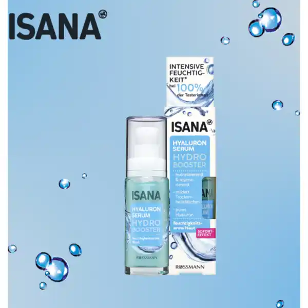 ISANA Hydro Booster Hyaluron-Serum, für feuchtigkeitsarme Haut, mit Hyaluron & Pro-Vitamin B5, 30 ml