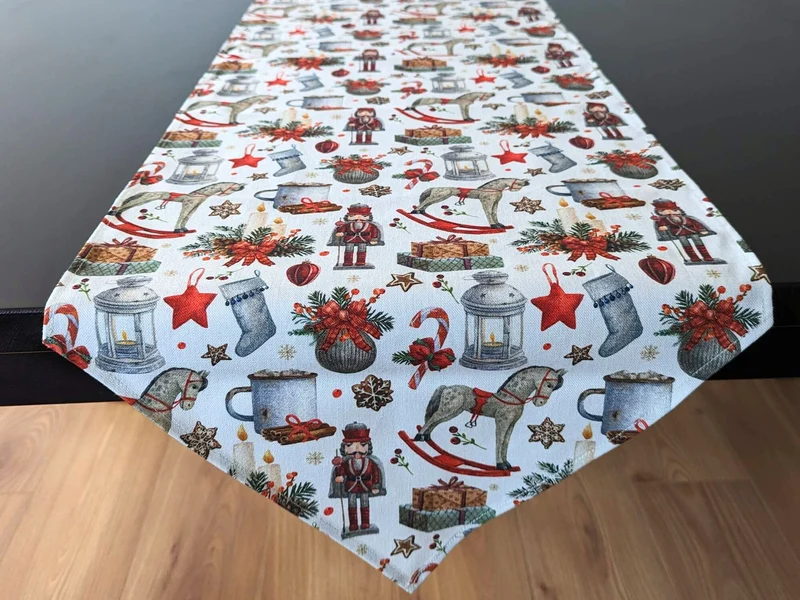 Tischläufer mit Quasten, zwei Seiten - Weihnachtliches und Blumen Motiv