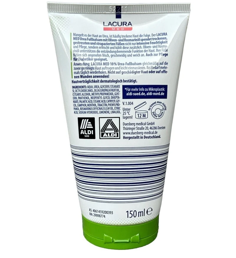 LACURA Med - Fußbalsam mit Oliven & Rosmarinöl, 10 % UREA, für Fusspflege, 150ml