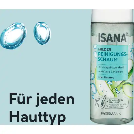 ISANA Clean + Care milder Reinigungsschaum - jeder Hauttyp, feuchtigkeitsspendend, Aloe Vera & Gurken-Extrakt - 150 ml