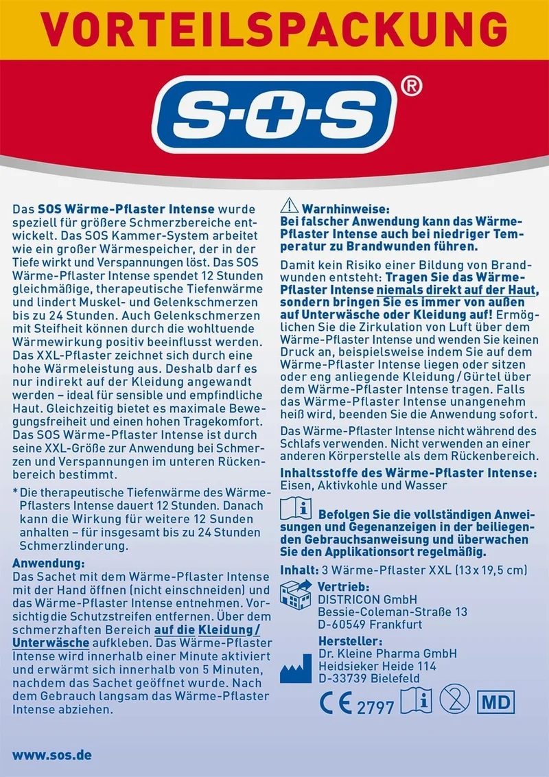 SOS Wärme-Pflaster INTENSE, XXL Wärmepflaster für Rückenschmen, 1x3 Stk., neu&ovp