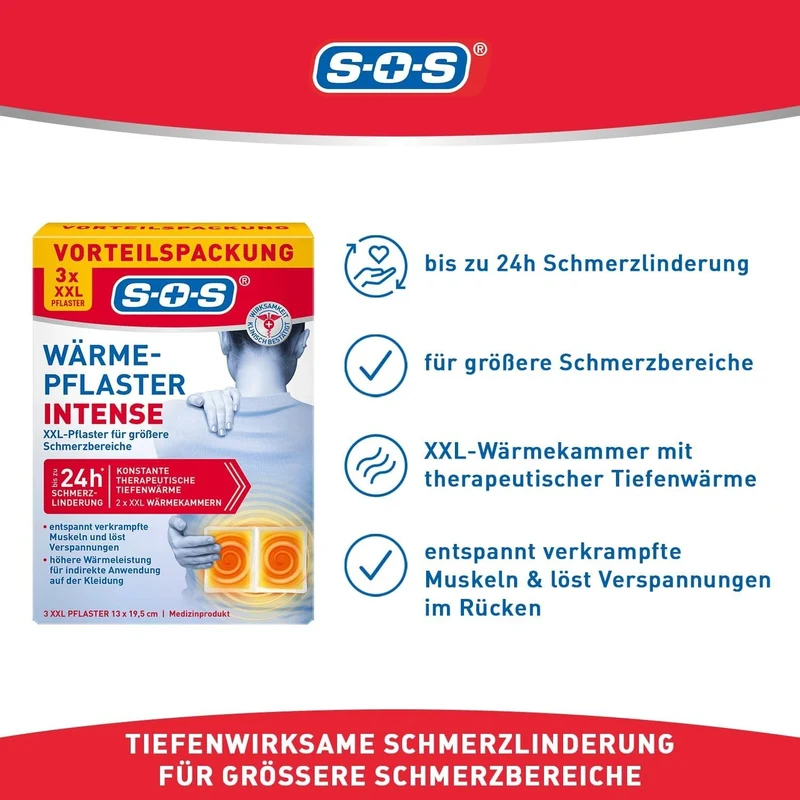 SOS Wärme-Pflaster INTENSE, XXL Wärmepflaster für Rückenschmen, 1x3 Stk., neu&ovp